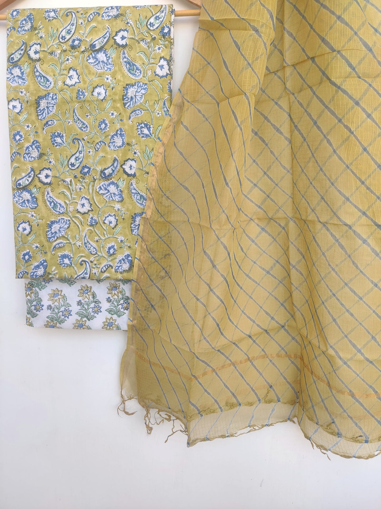 Pure Cotton Hand Block Printed Unstitched Suits with Kota doriya Dupatta.