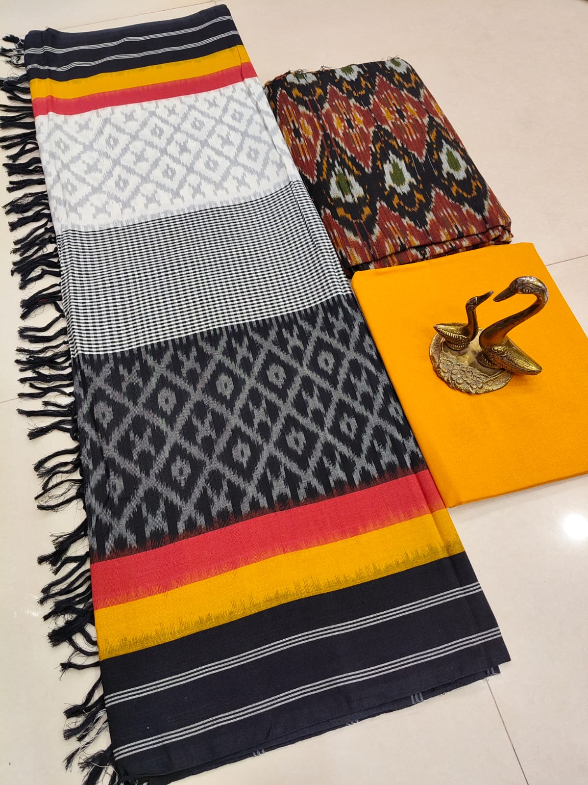 Beautiful Pure Cotton Double Ikkat Unstitched Suit.