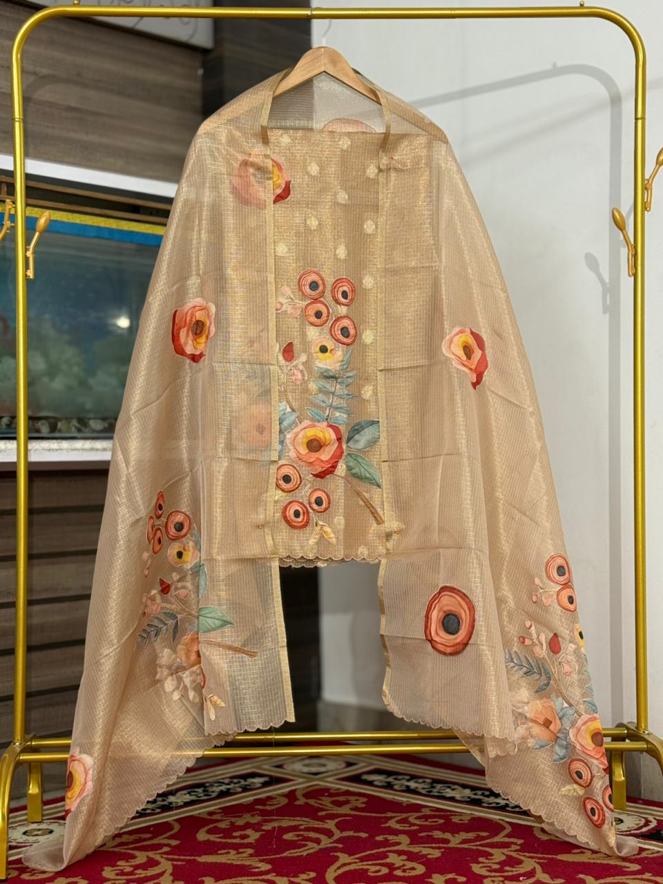 Banarasi Tissue Silk Appliqué work Unstitched Suit