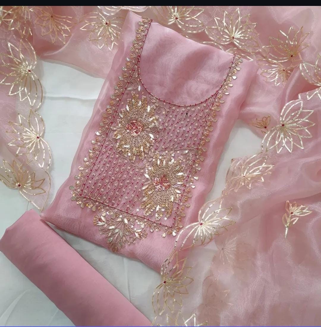 Pure Organza Hand Work Unstitched Suit.