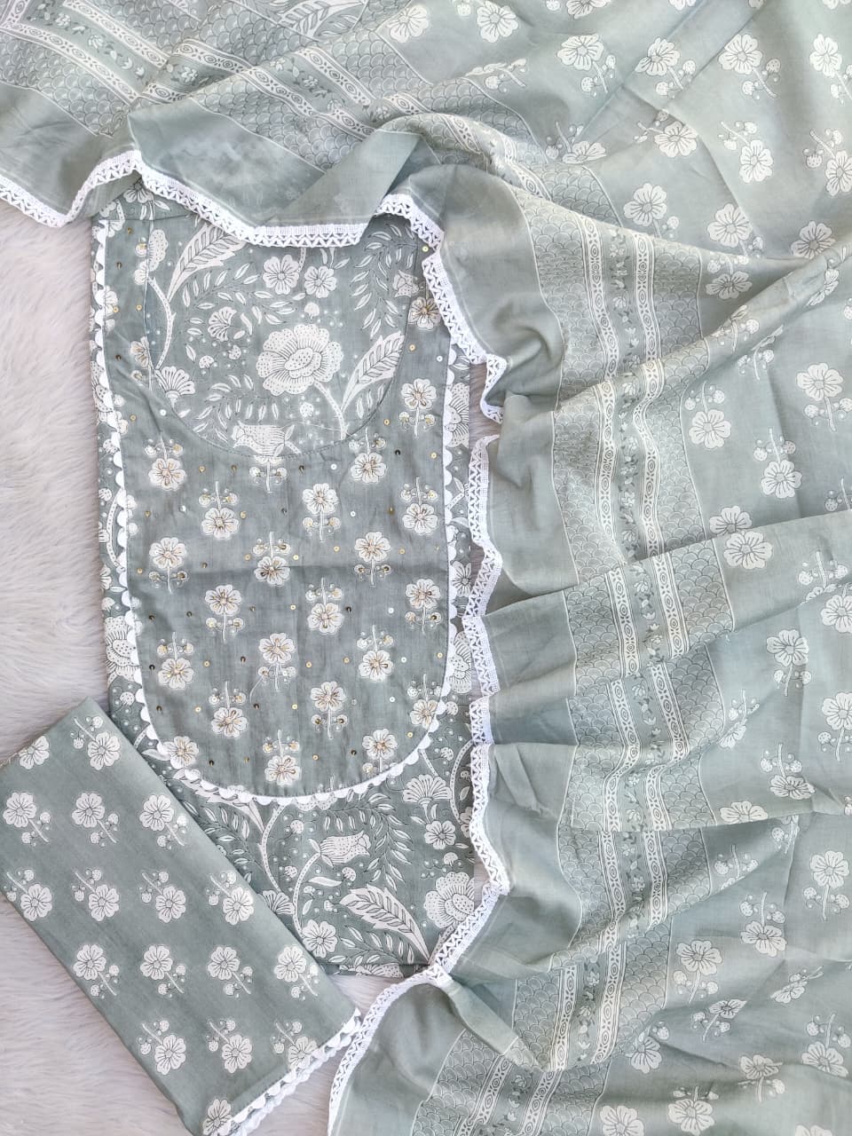 Pure Cotton Embroidery Hand Block Unstitched Suits.