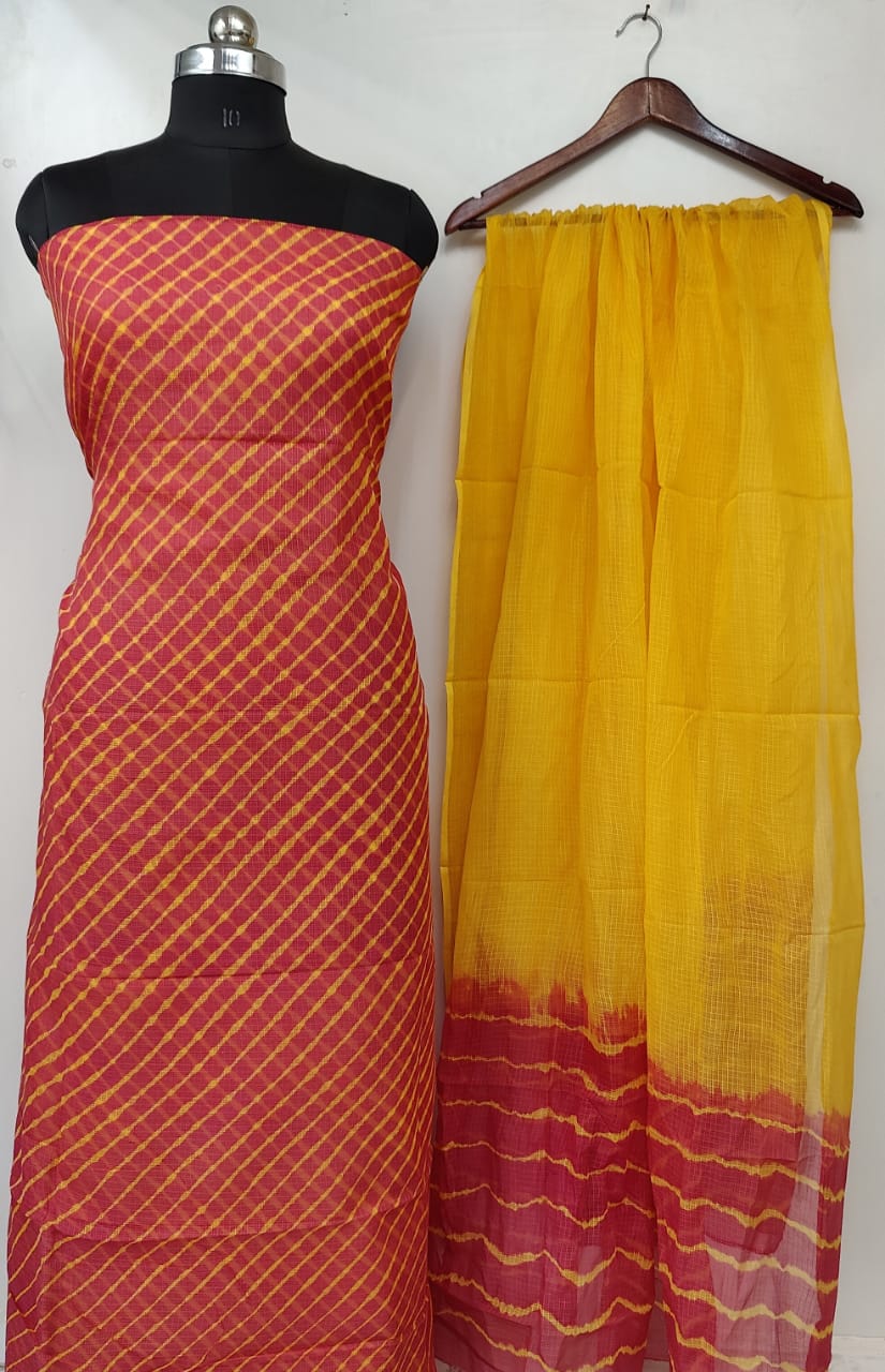 Pure Kota Doriya Leheriya Printed Unstitched Suits