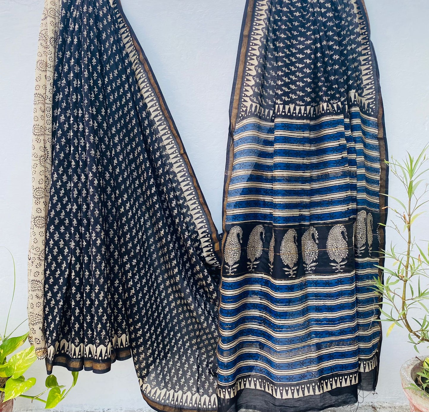 Pure Chanderi Silk Hand-block Printed Saree.