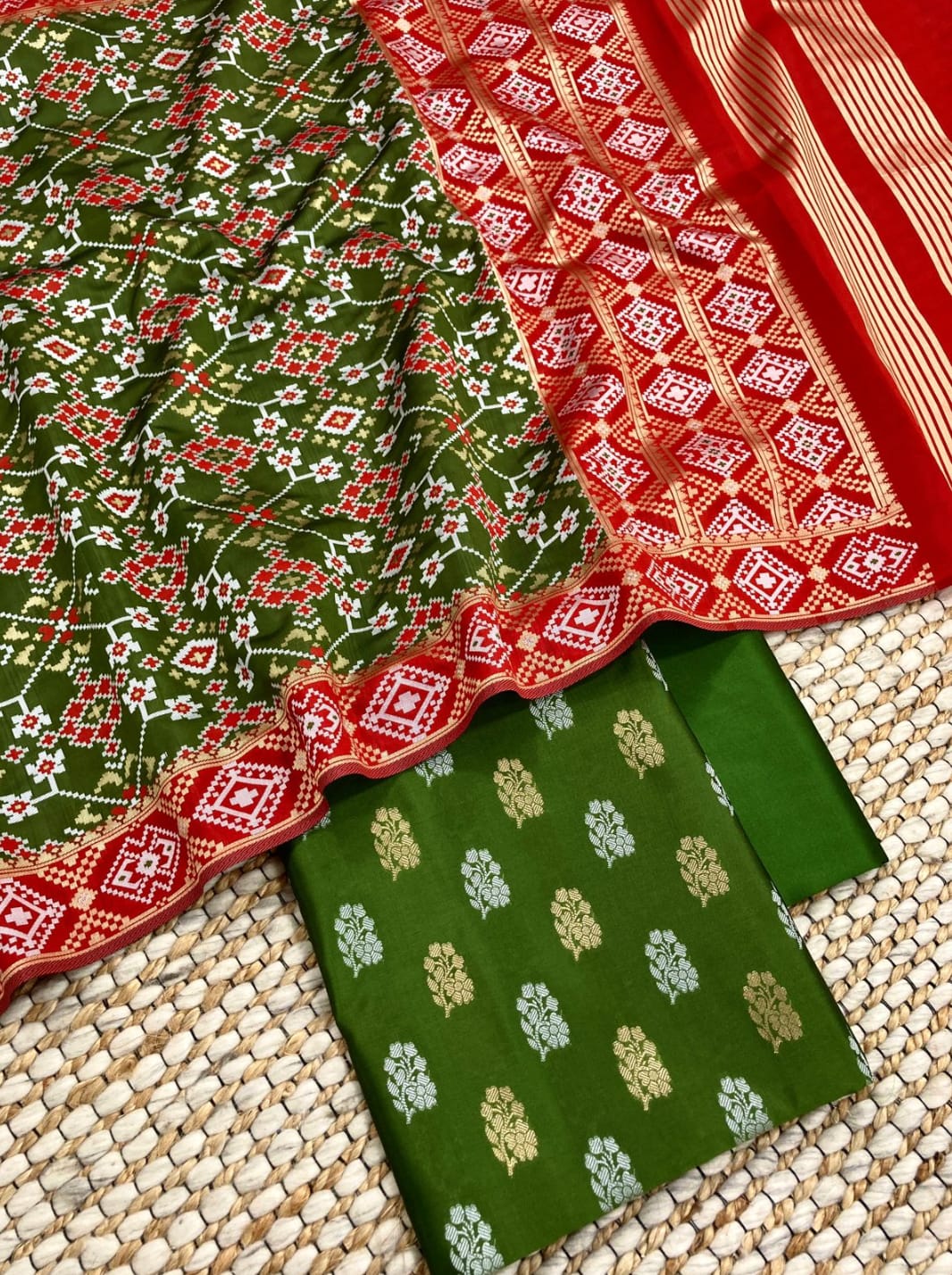 Banarasi Silk Unstitched Suit with Silk Dupatta