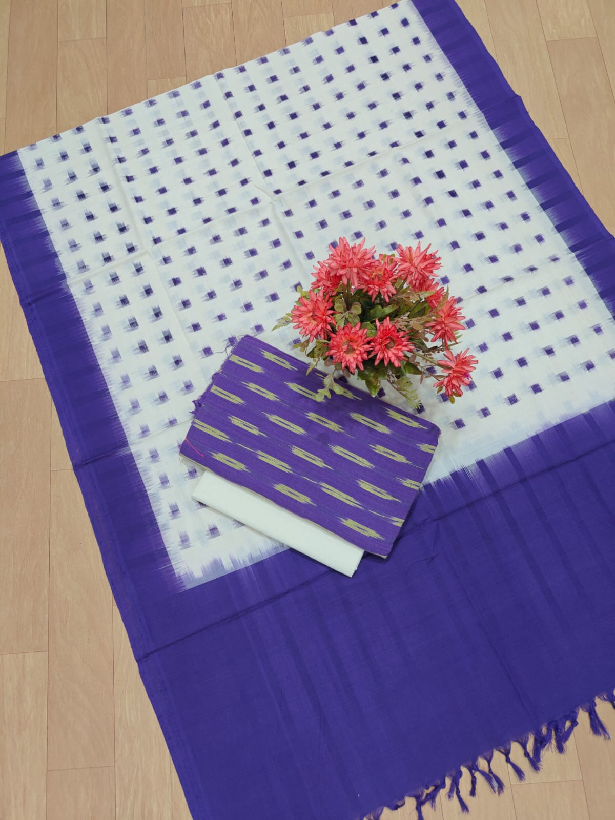 Beautiful Pure Cotton Double Ikkat Unstitched Suit.
