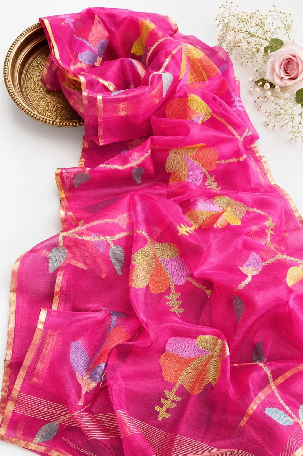Pure Maslin Jamdani Saree with Blouse.