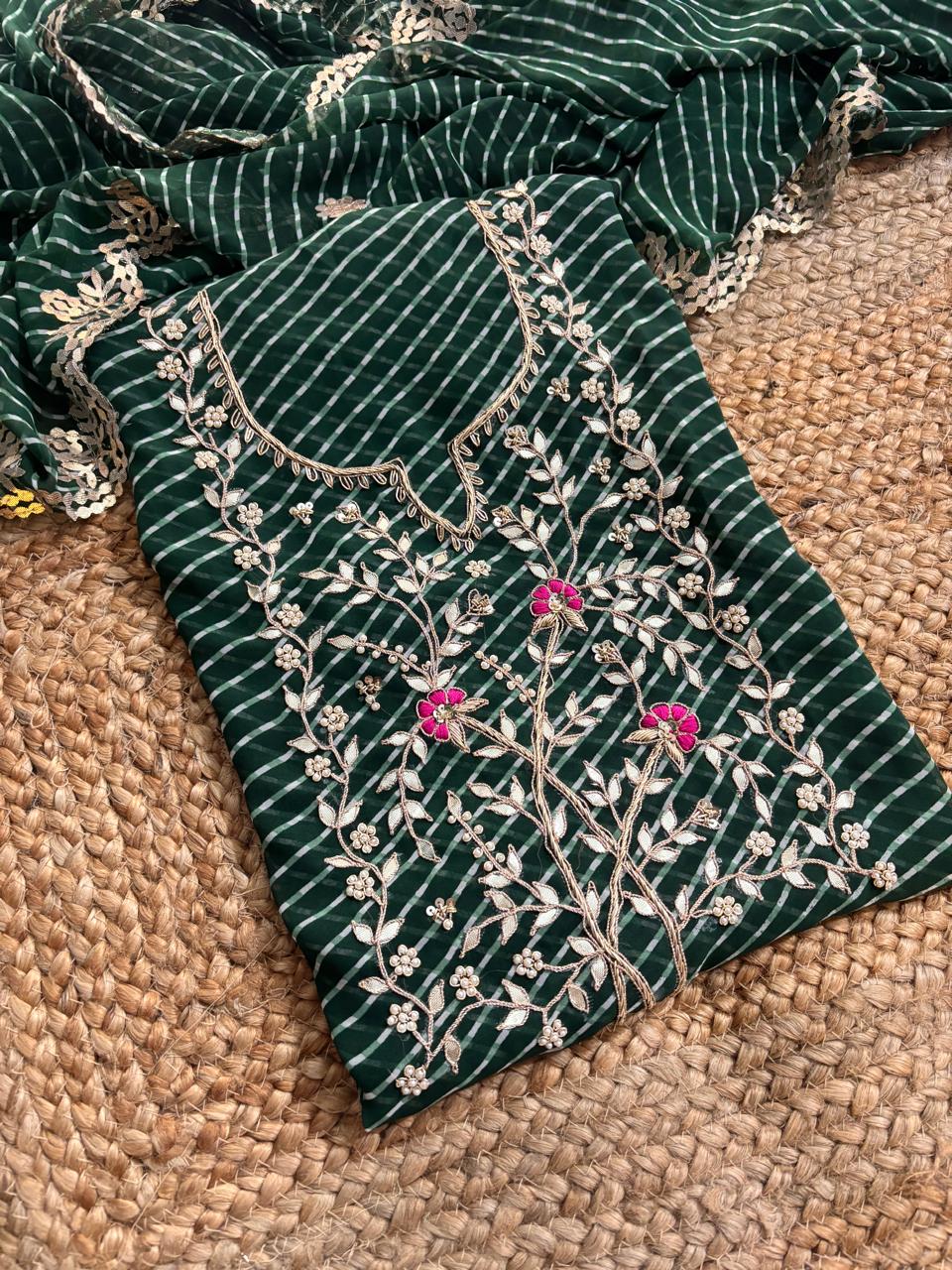 Georgette Gota pati Hand Work Unstitched Suit With Dupata.