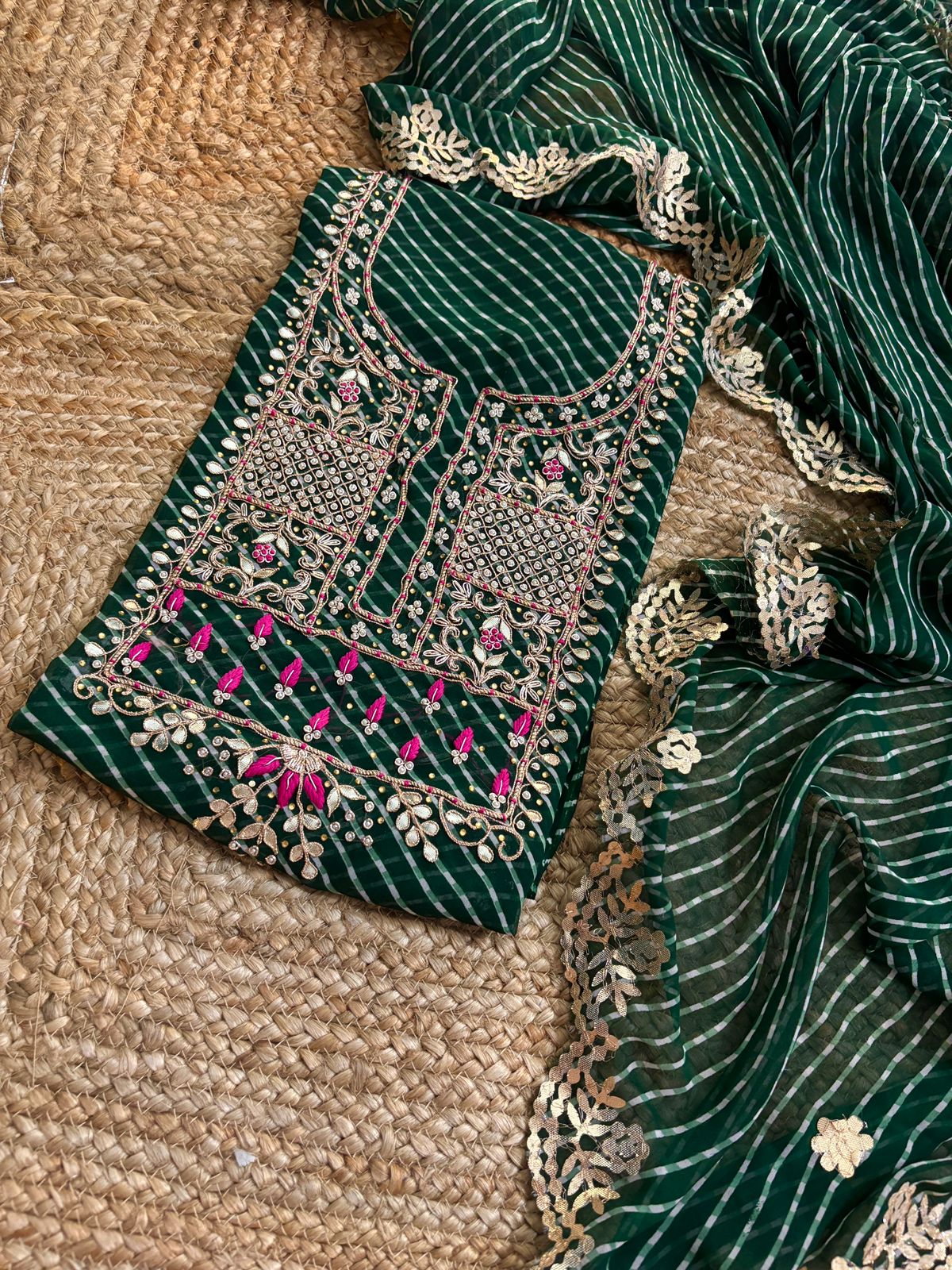 Georgette Gota pati Hand Work Unstitched Suit With Dupata.