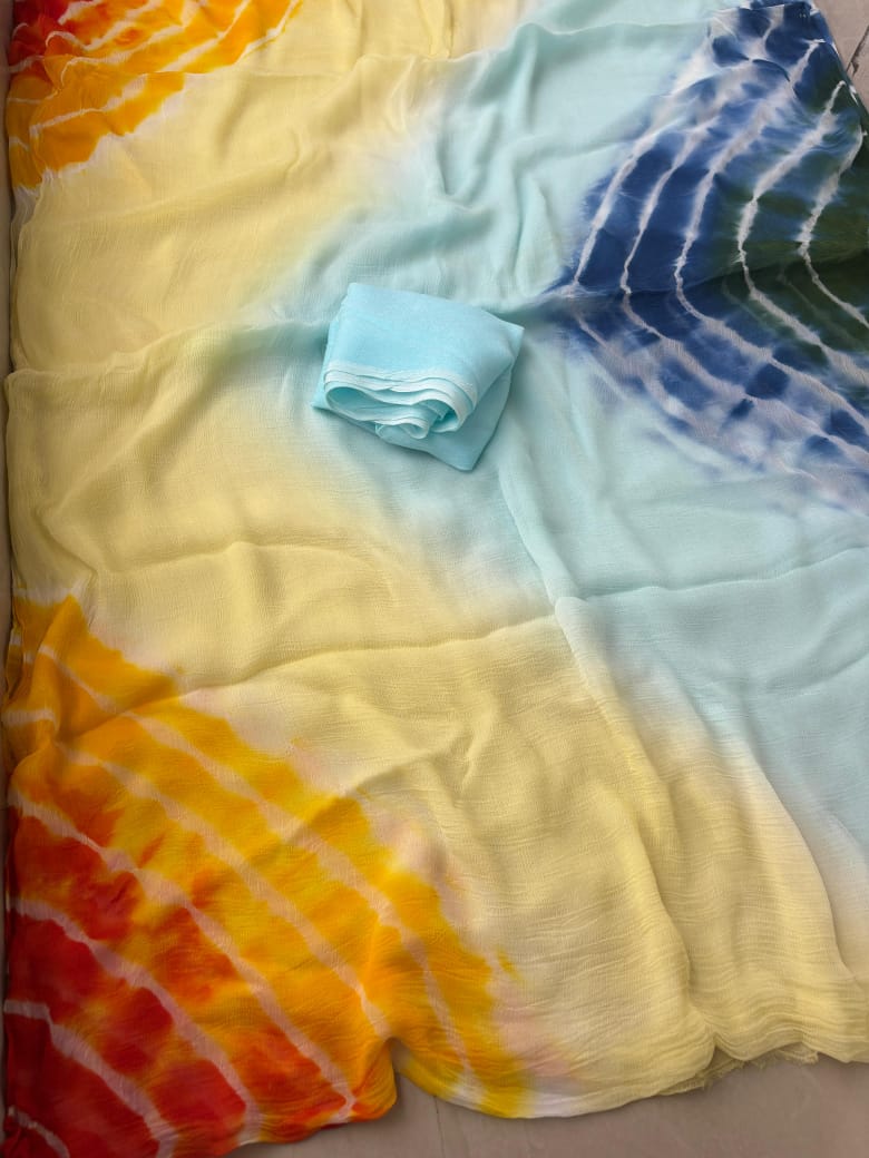 Pure Dimond Chiffon Printed Leheriya Saree.