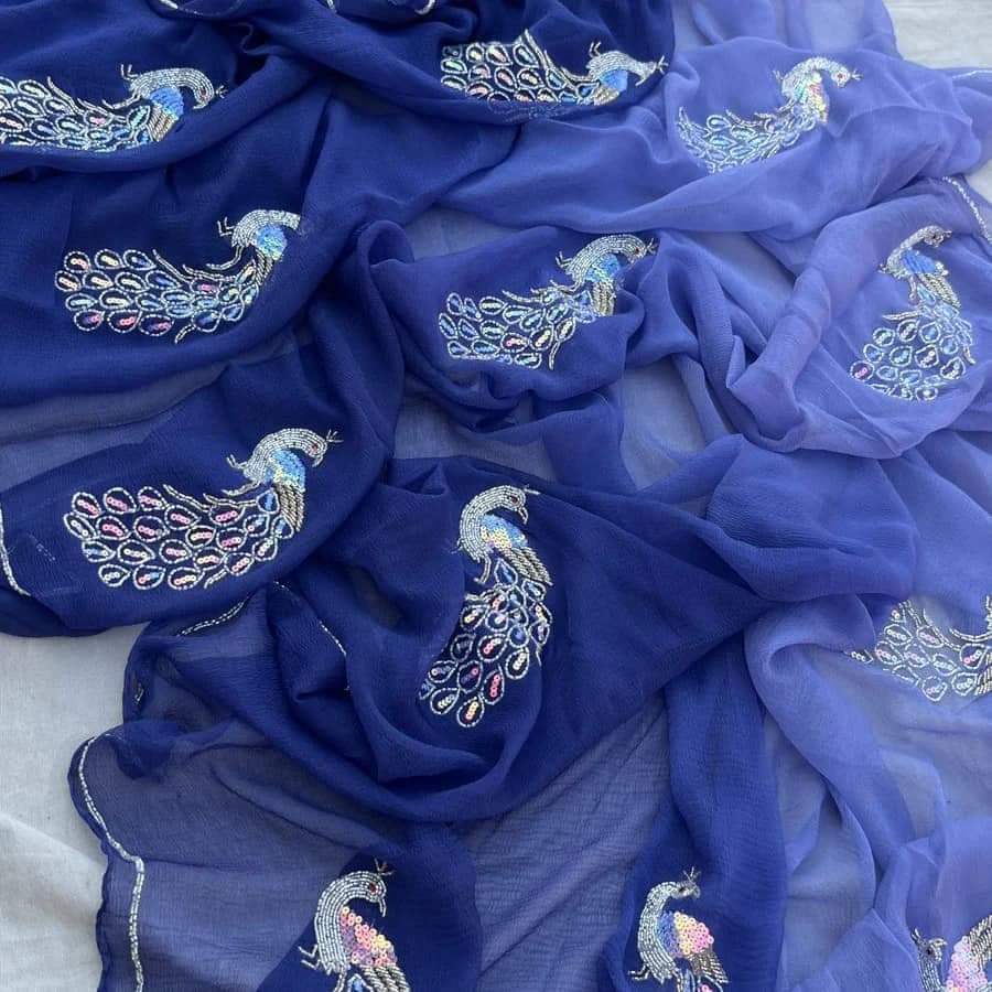 Pure Diamond Chiffon Beautiful Hand Work Saree