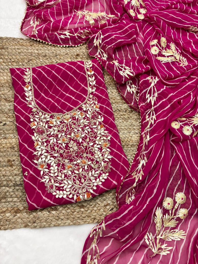 Georgette Gota pati Hand Work Unstitched Suit With Dupata.