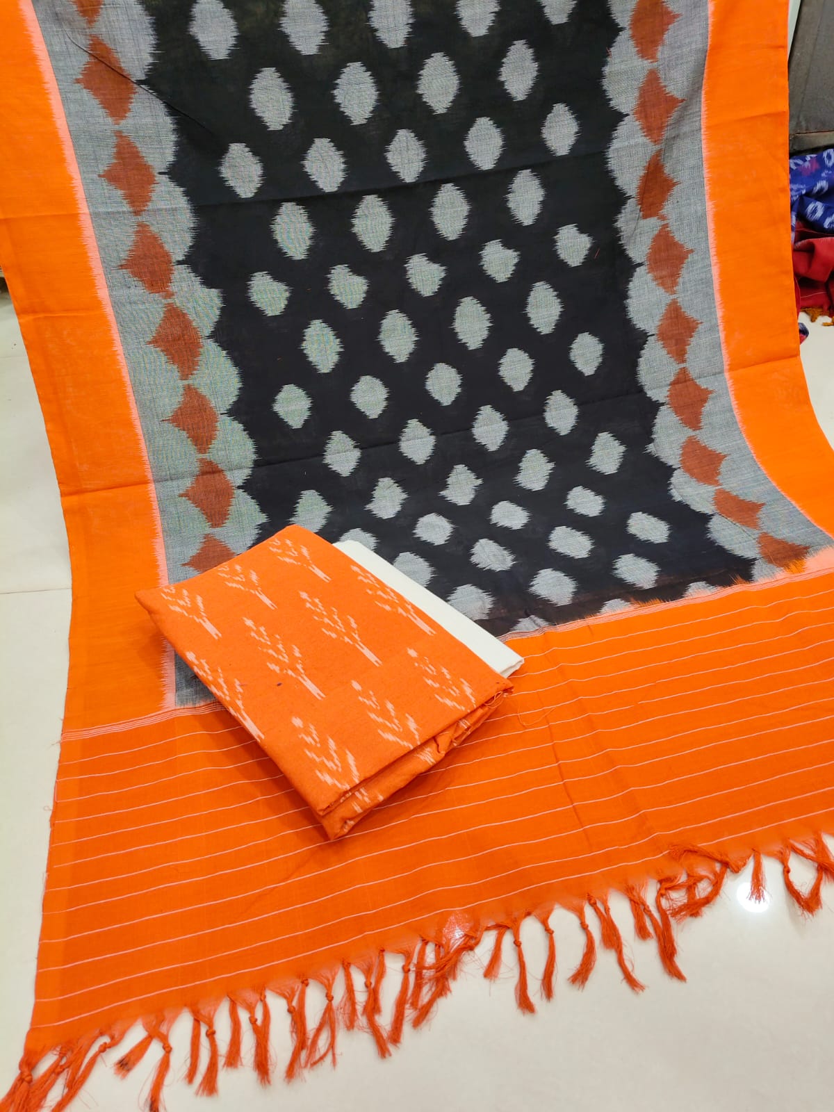 Pure Double Ikkat Cotton Unstitched Suit.