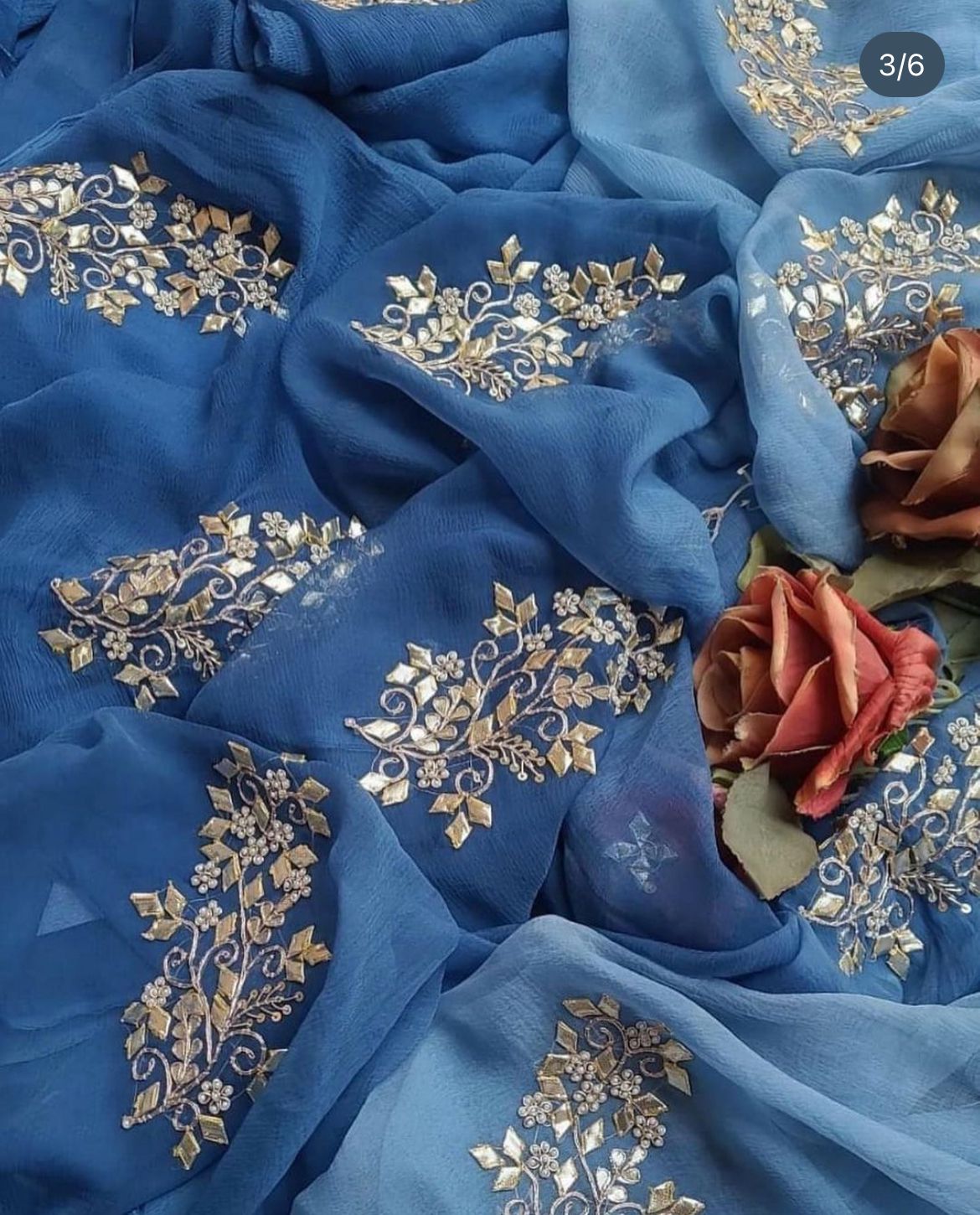 Pure Diamond Chiffon Gota Work Saree With Blouse.