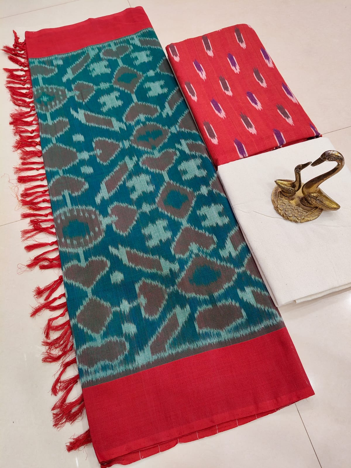 Beautiful Pure Cotton Double Ikkat Unstitched Suit.