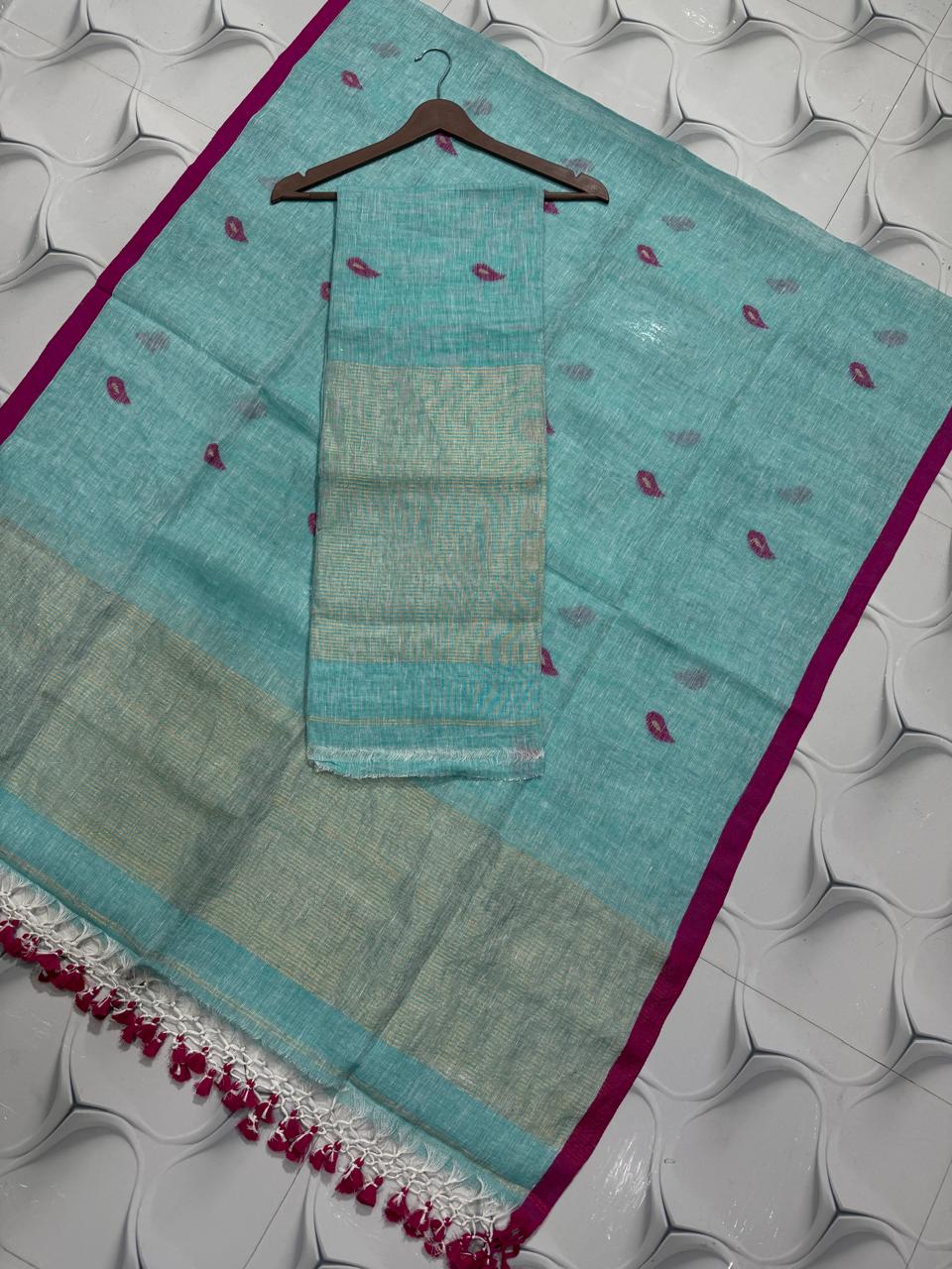 Pure Linen Jamdani Unstitch Suit.