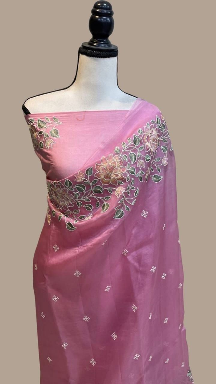Banarasi Kora Organza Silk Embroidery Work Saree