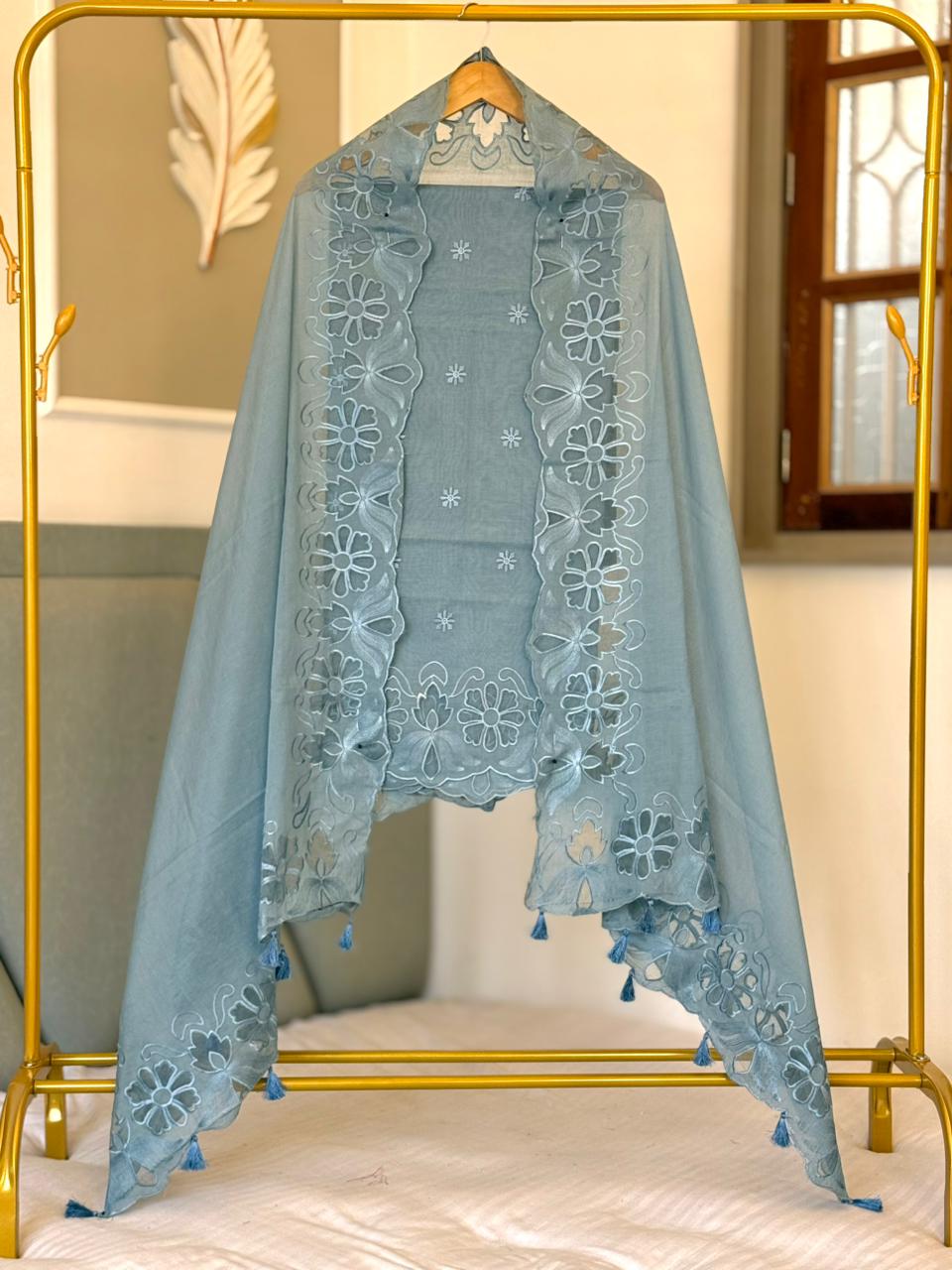 Pure Banarasi Chanderi Silk Embroidery Work Unstitched Suit.