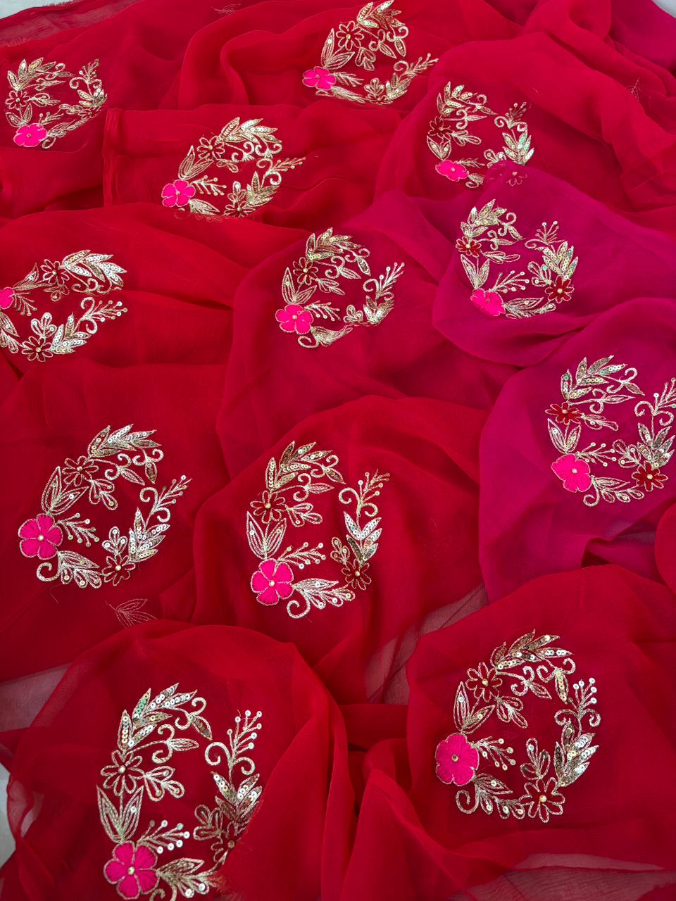 Pure Diamond Chiffon Ksb Work Butta Saree With Blouse.