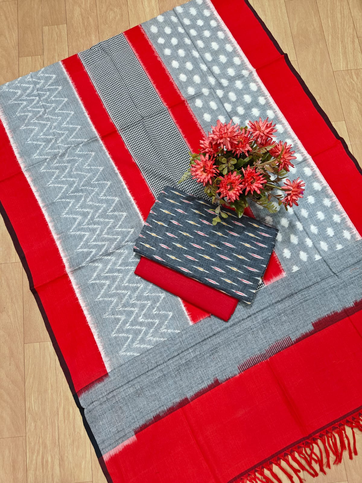 Beautiful Pure Cotton Double Ikkat Unstitched Suit.