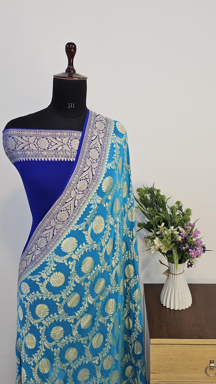 Pure Handloom Khaddi Georgette Saree Zari Work.