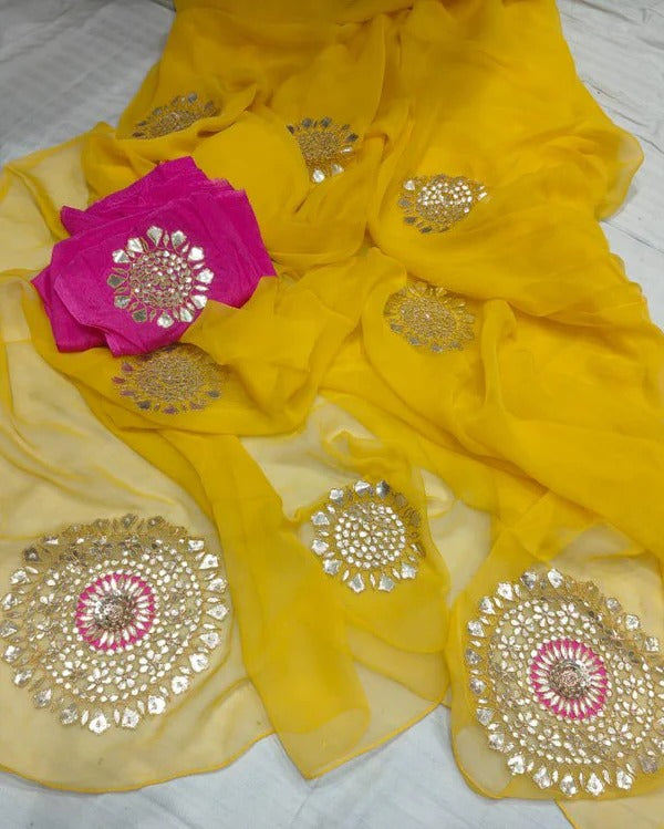 Pure Diamond Chiffon Gota Work Saree With Blouse