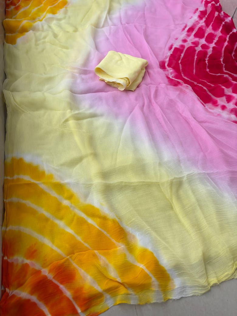 Pure Dimond Chiffon Printed Leheriya Saree.