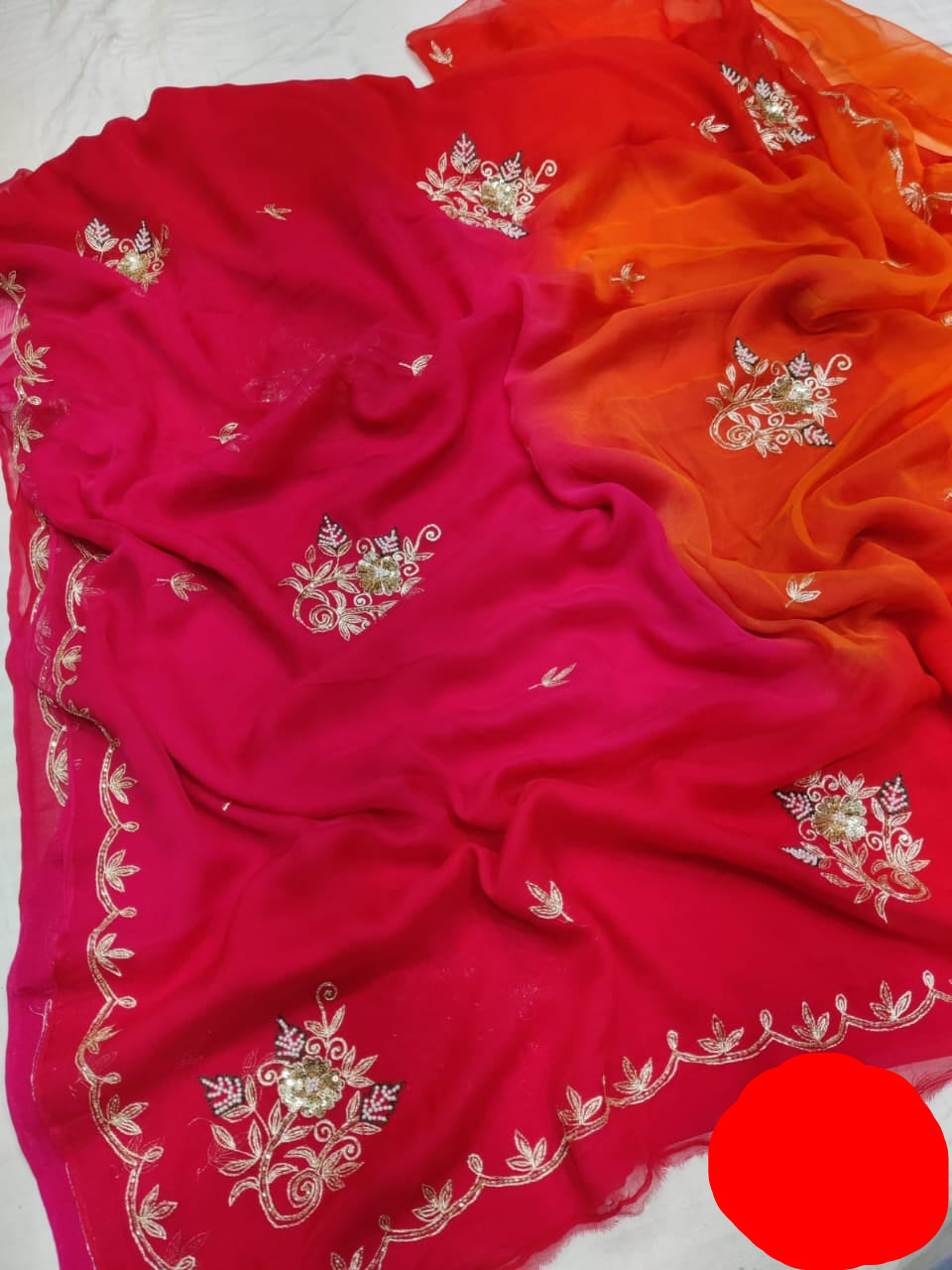 Pure Diamond Chiffon Beautiful Hand Work Saree