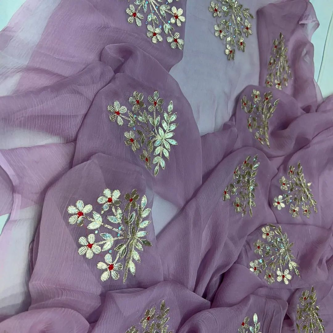 Pure Chiffon Hand Work Gota Patti Saree