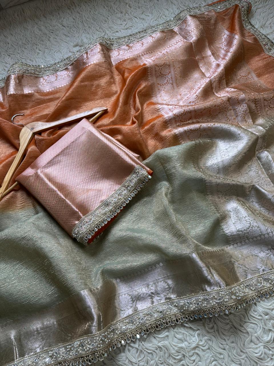 Banarasi crush Tissue lace Work Soft Silk Saree.