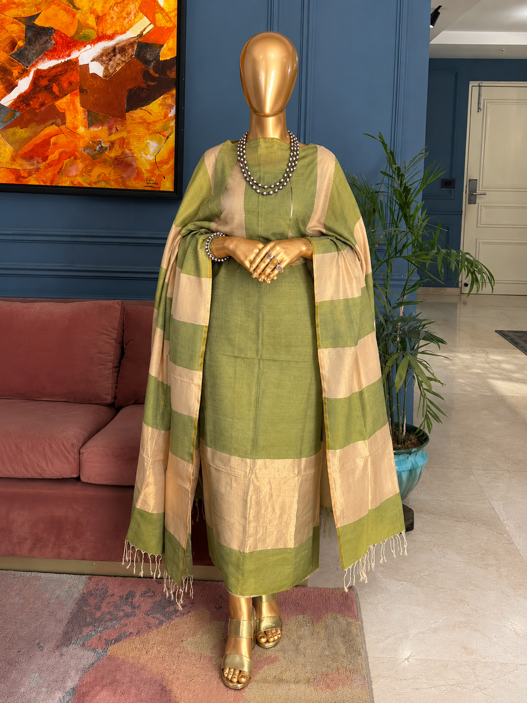 Pure Maheswari Silk Cotton Handwoven Unstitch Suit.