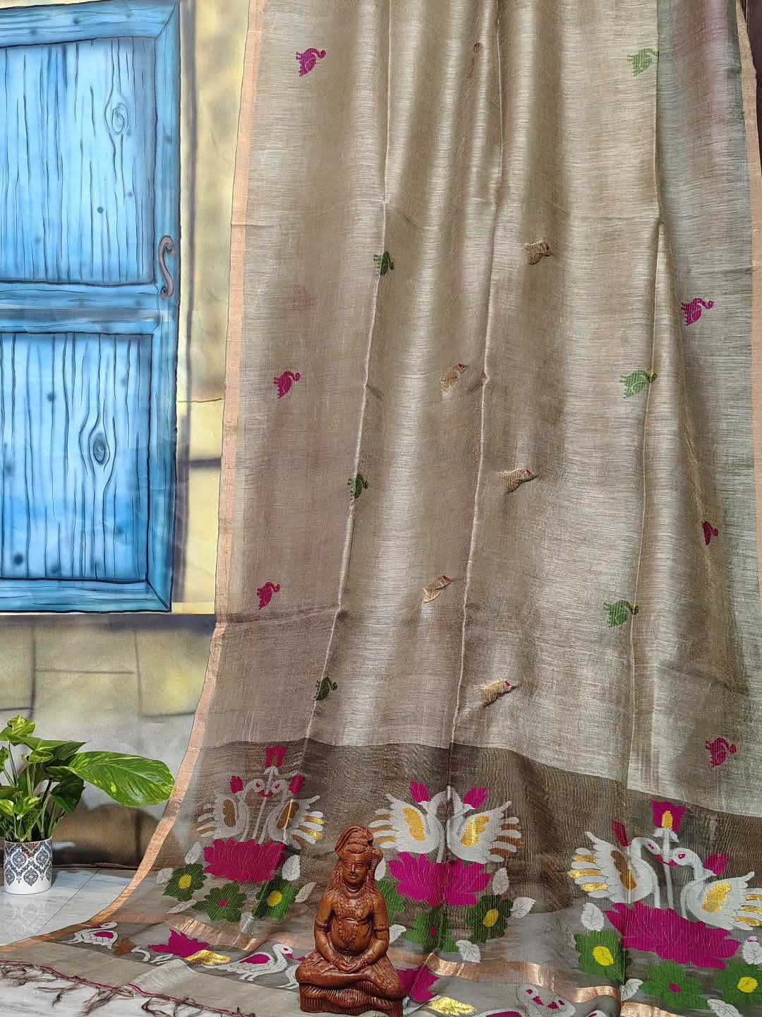 Pure Linen Tissue Saree with Blouse.