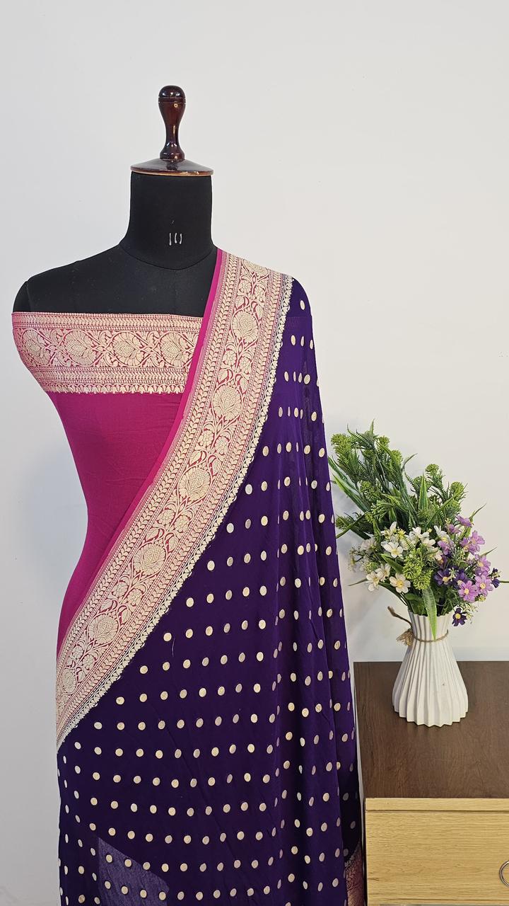 Pure Handloom Khaddi Georgette Saree Zari Work.