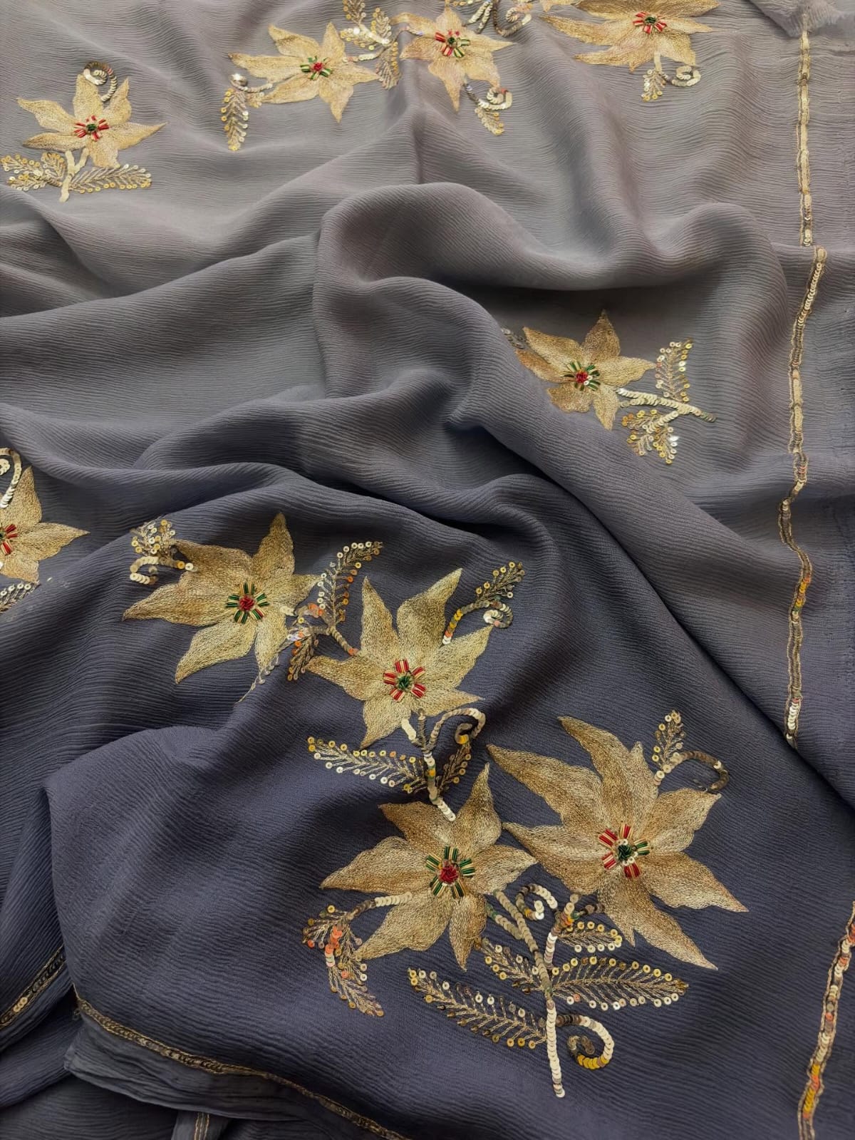 Pure Diamond Chiffon Hand Work Saree.