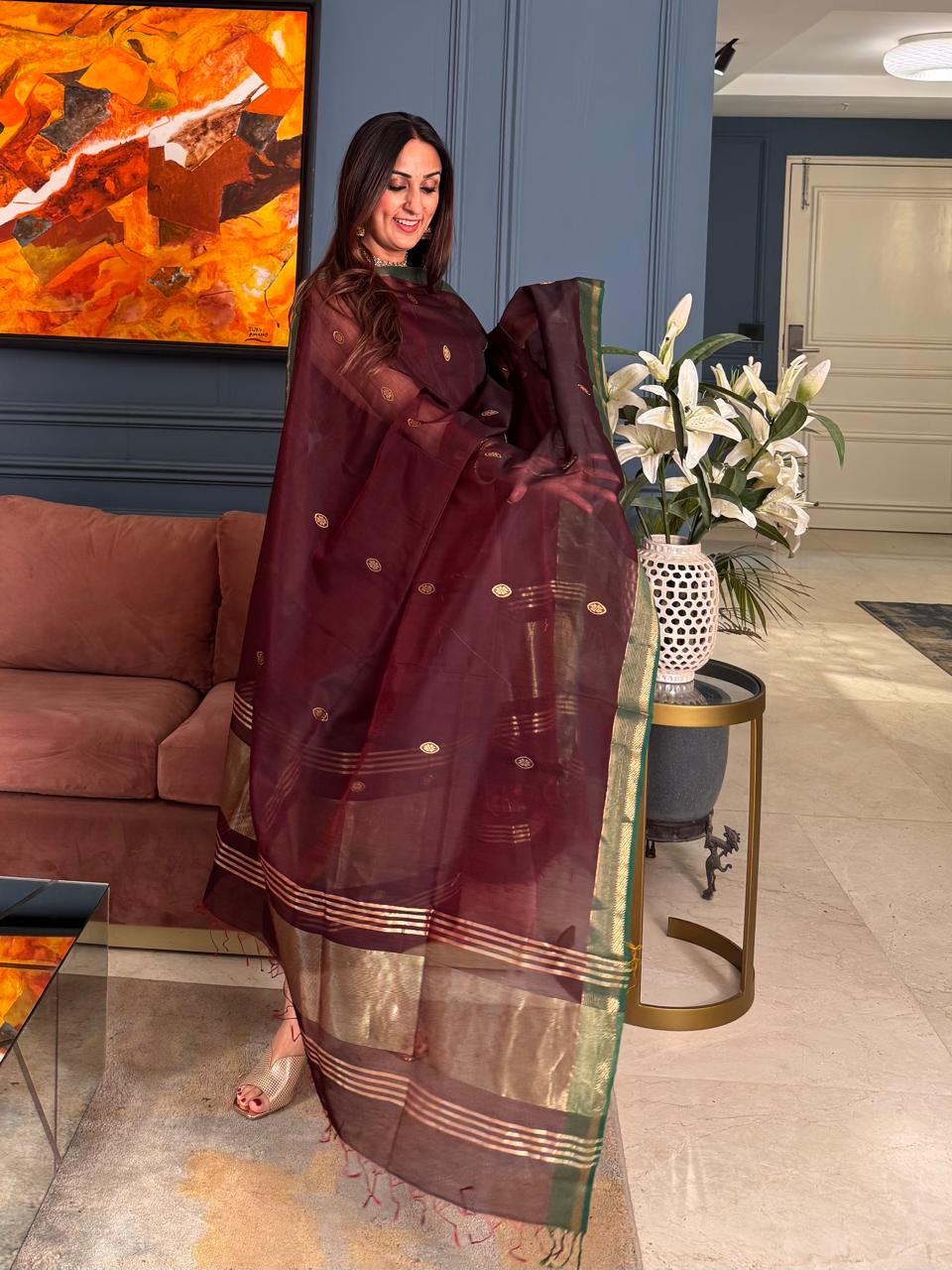 Pure Maheswari Silk Cotton Handwoven Unstitch Suit