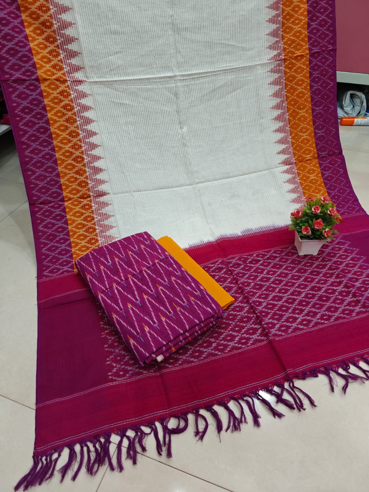 Pure Cotton Double Ikkat Unstitched Suit.