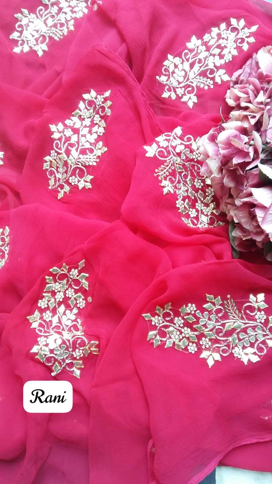 Pure Diamond Chiffon Gota Work Saree With Blouse.