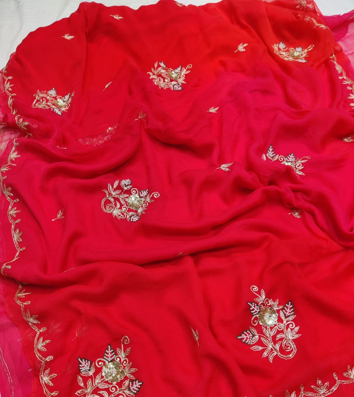 Pure Diamond Chiffon Beautiful Hand Work Saree