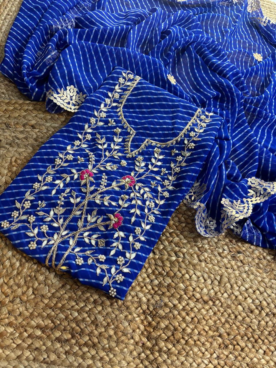 Georgette Gota pati Hand Work Unstitched Suit With Dupata.