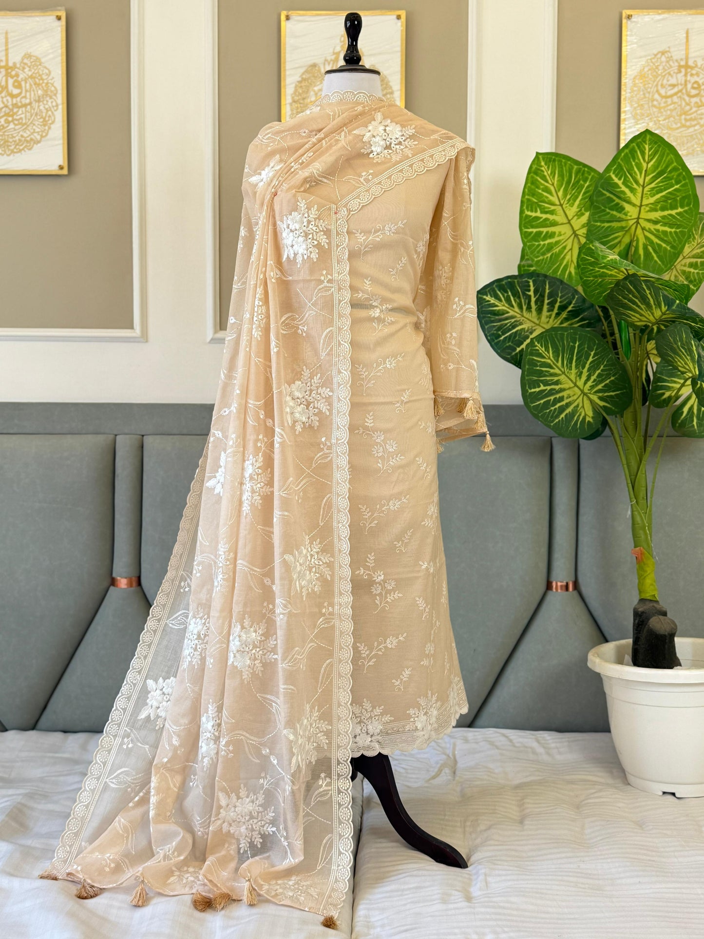 Pure Banarasi Chanderi Silk Embroidery Work Unstitched Suit.