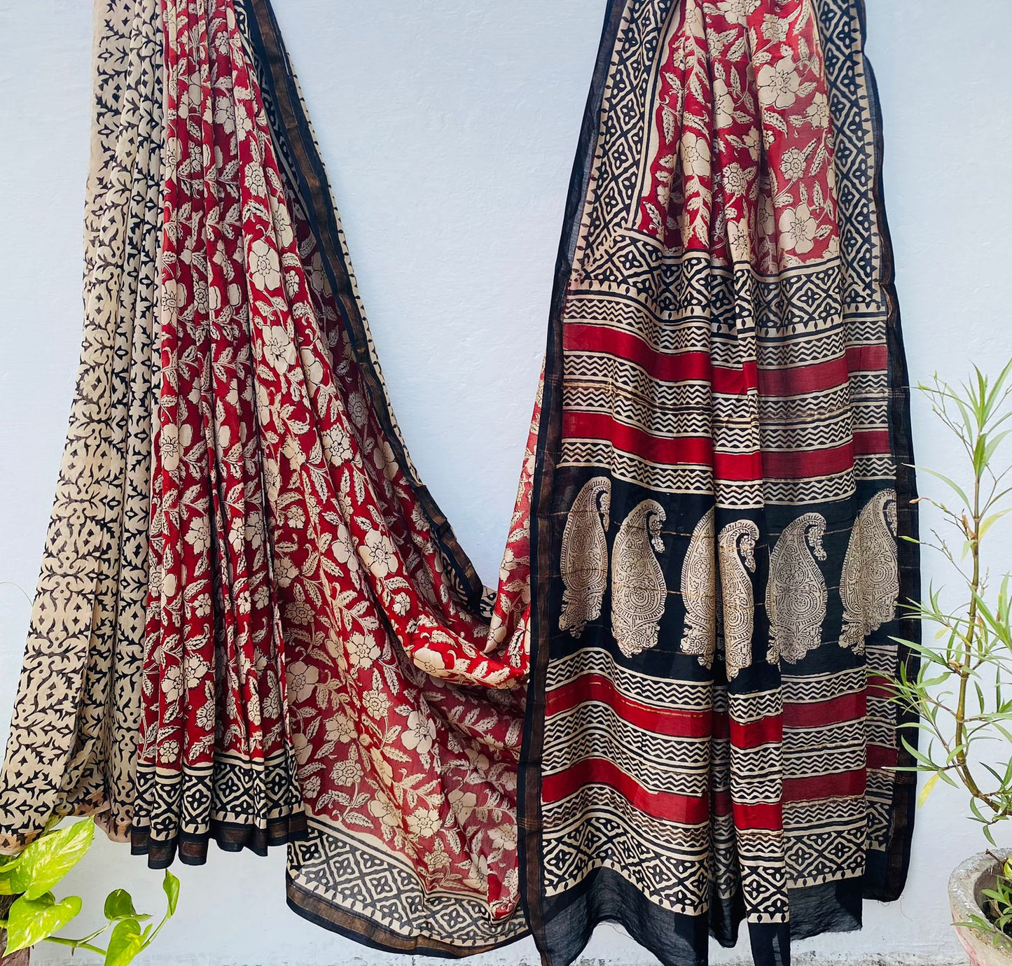 Pure Chanderi Silk Hand-block Printed Saree.