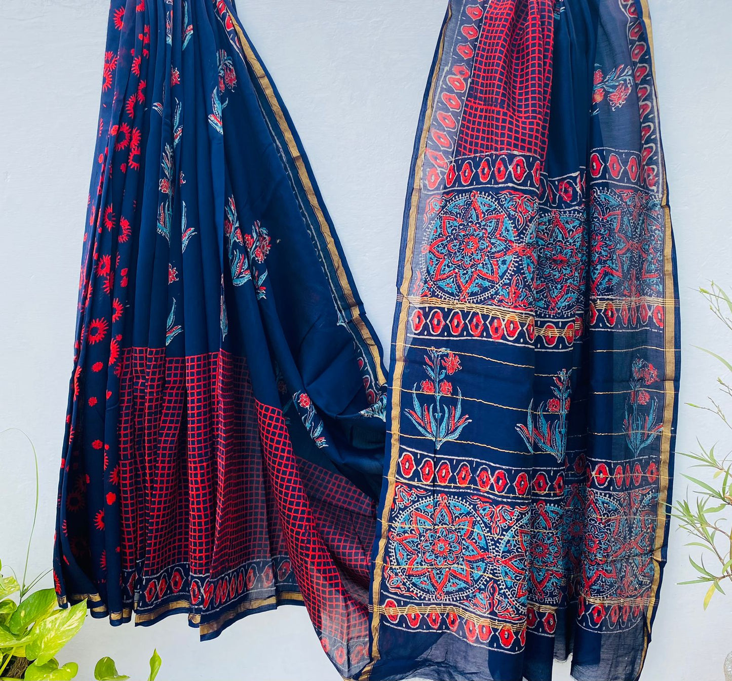 Pure Chanderi Silk Hand-block Printed Saree.