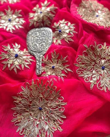 Pure chiffon Gota Pati Handwork Saree