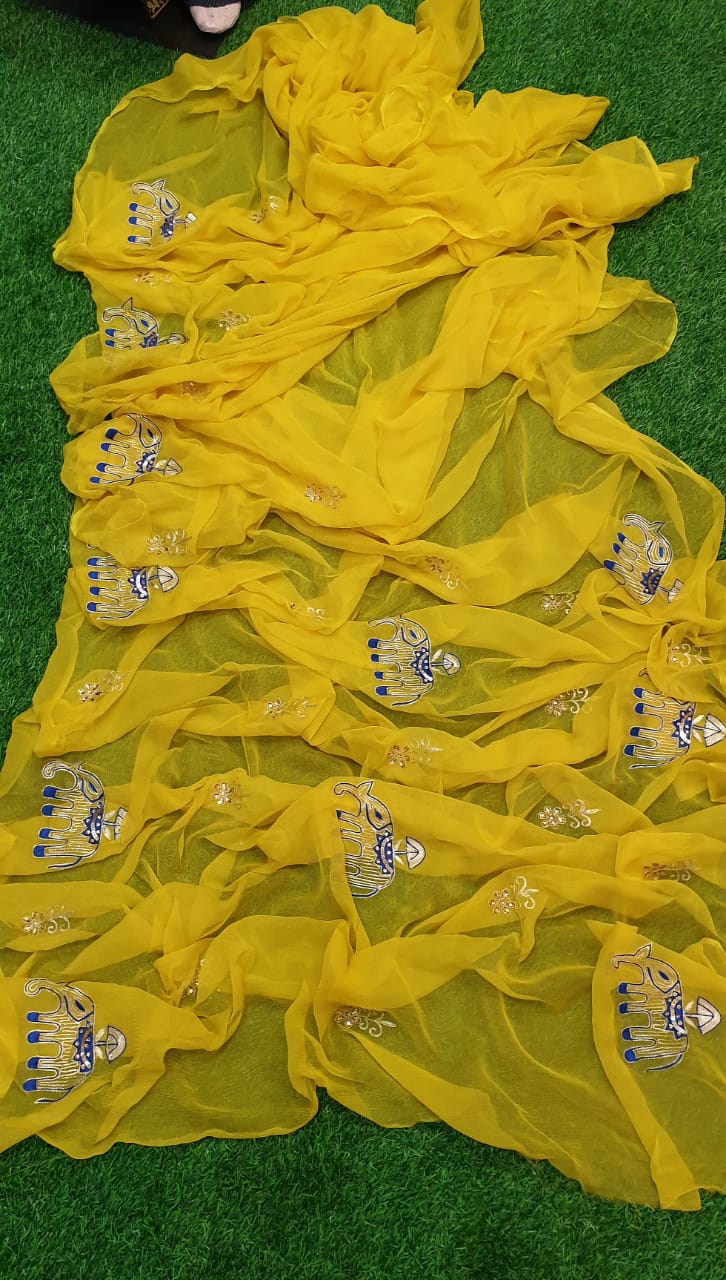 Pure Diamond Chiffon Elephant Work Saree.