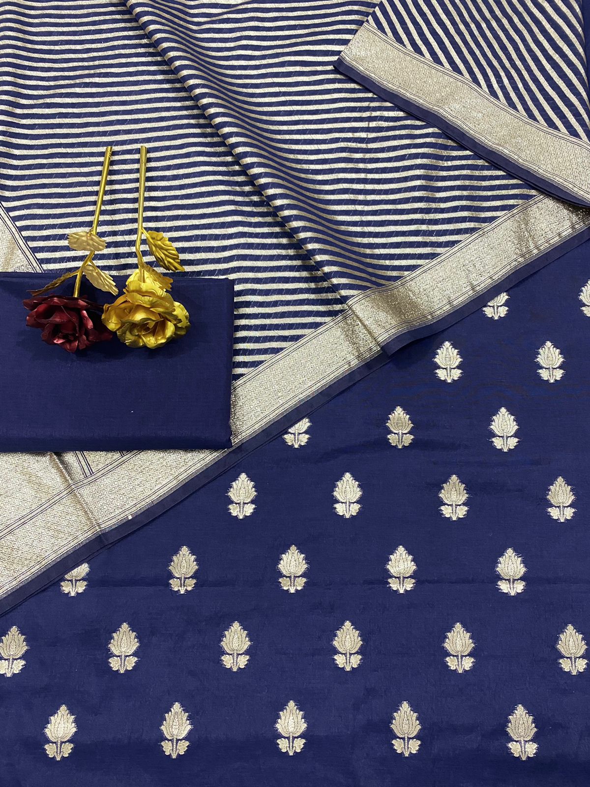 Banarasi Pure Chanderi lorex Zari Booti Suit with Banarasi Pure Chanderi lorex Zari Dupatta