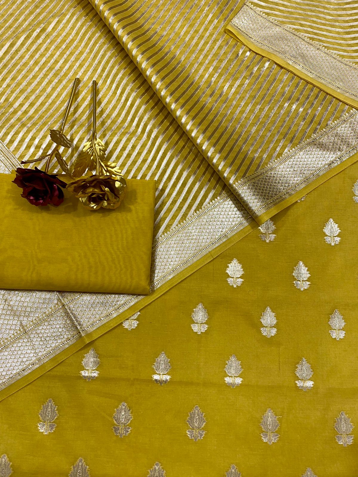 Banarasi Pure Chanderi lorex Zari Booti Suit with Banarasi Pure Chanderi lorex Zari Dupatta