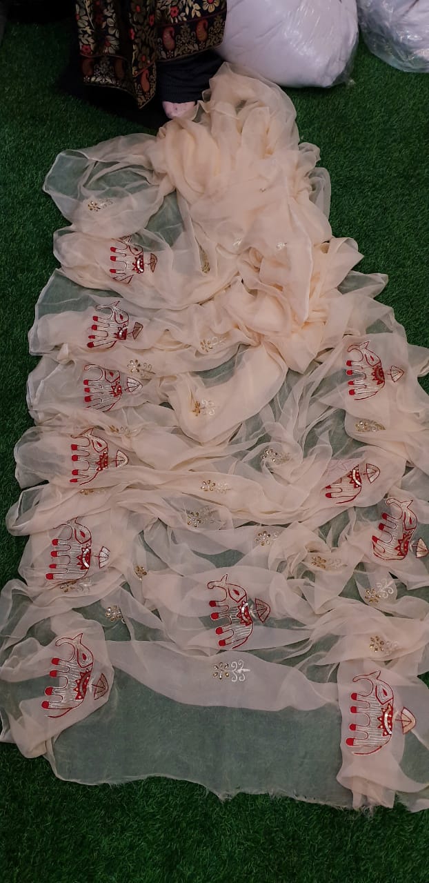 Pure Diamond Chiffon Elephant Work Saree.