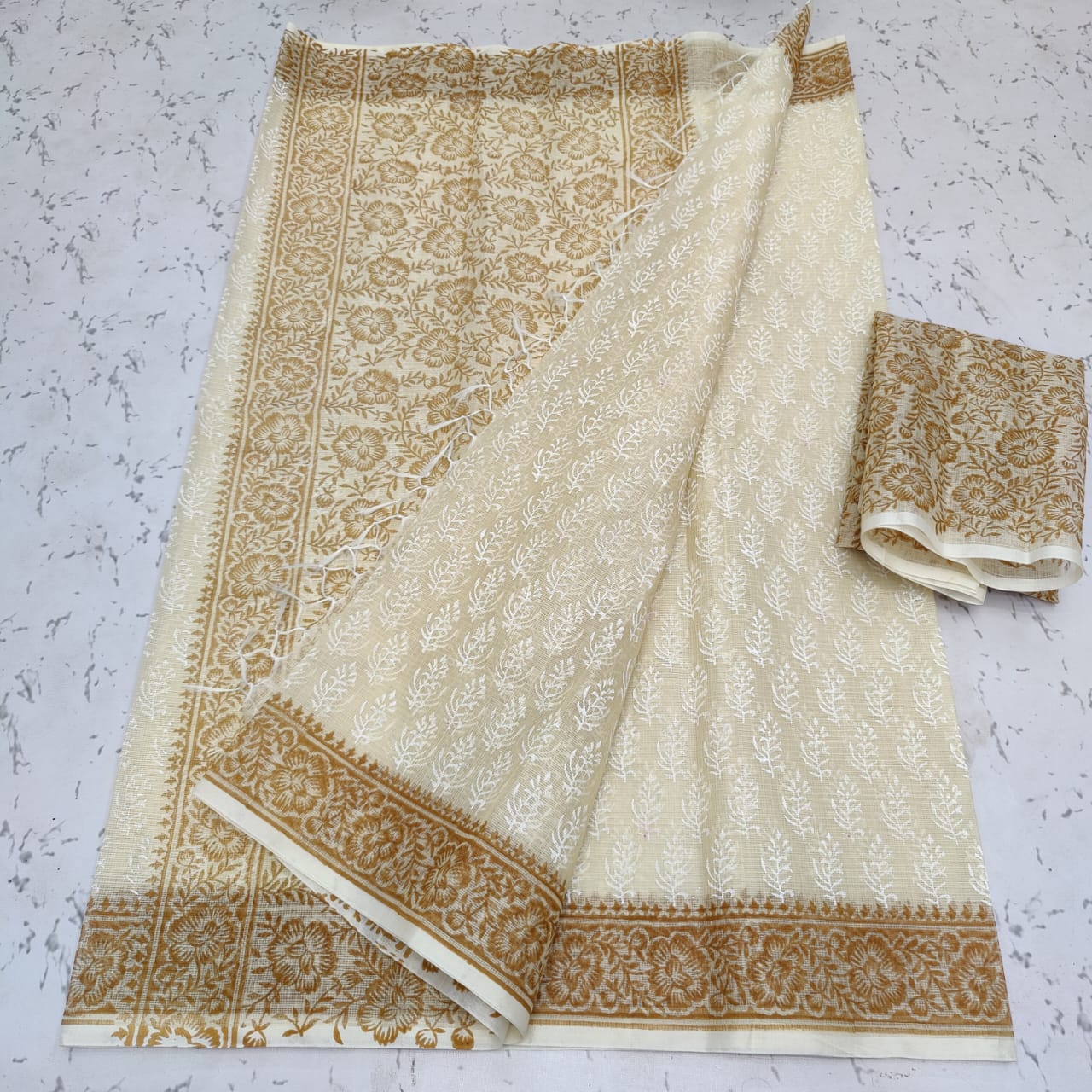 Cotton Kota Block Printed Saree With Blouse