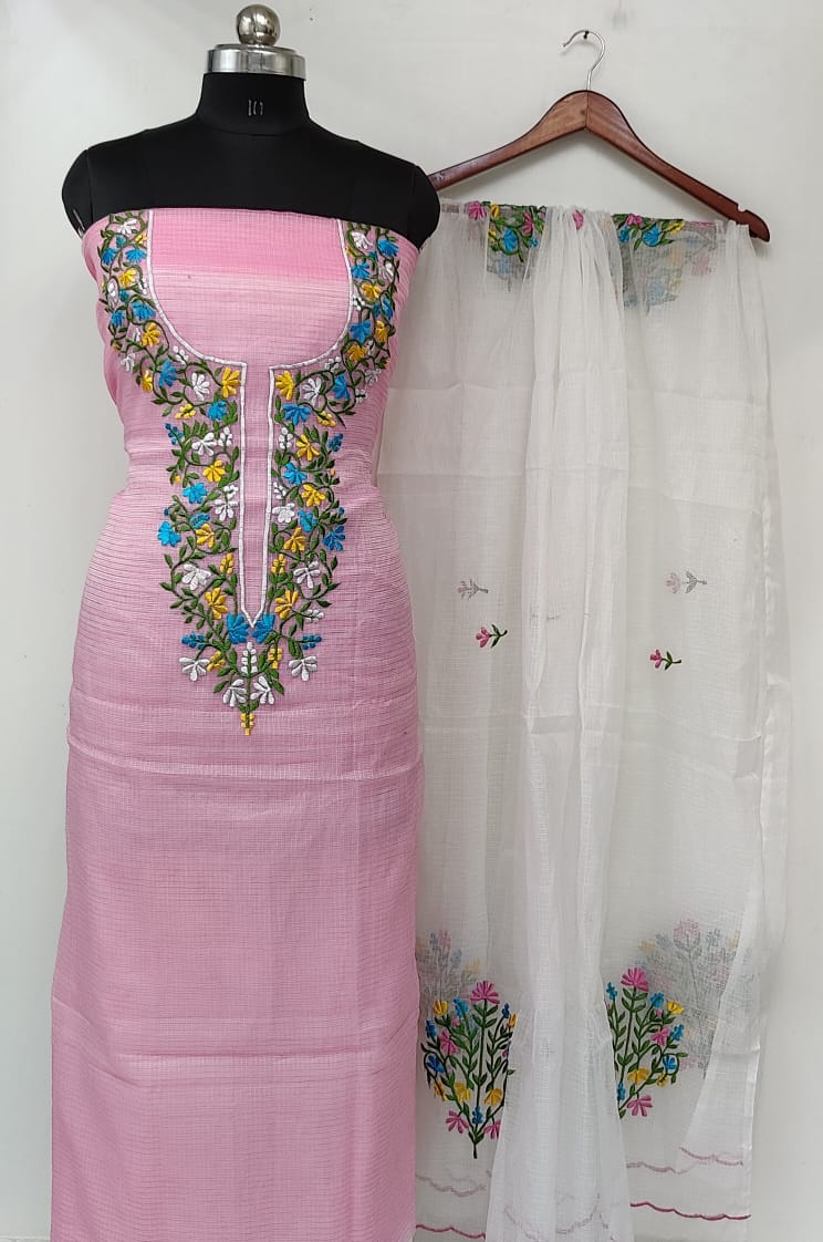 Pure Kota- doria Unstitched suit with Embroidery work