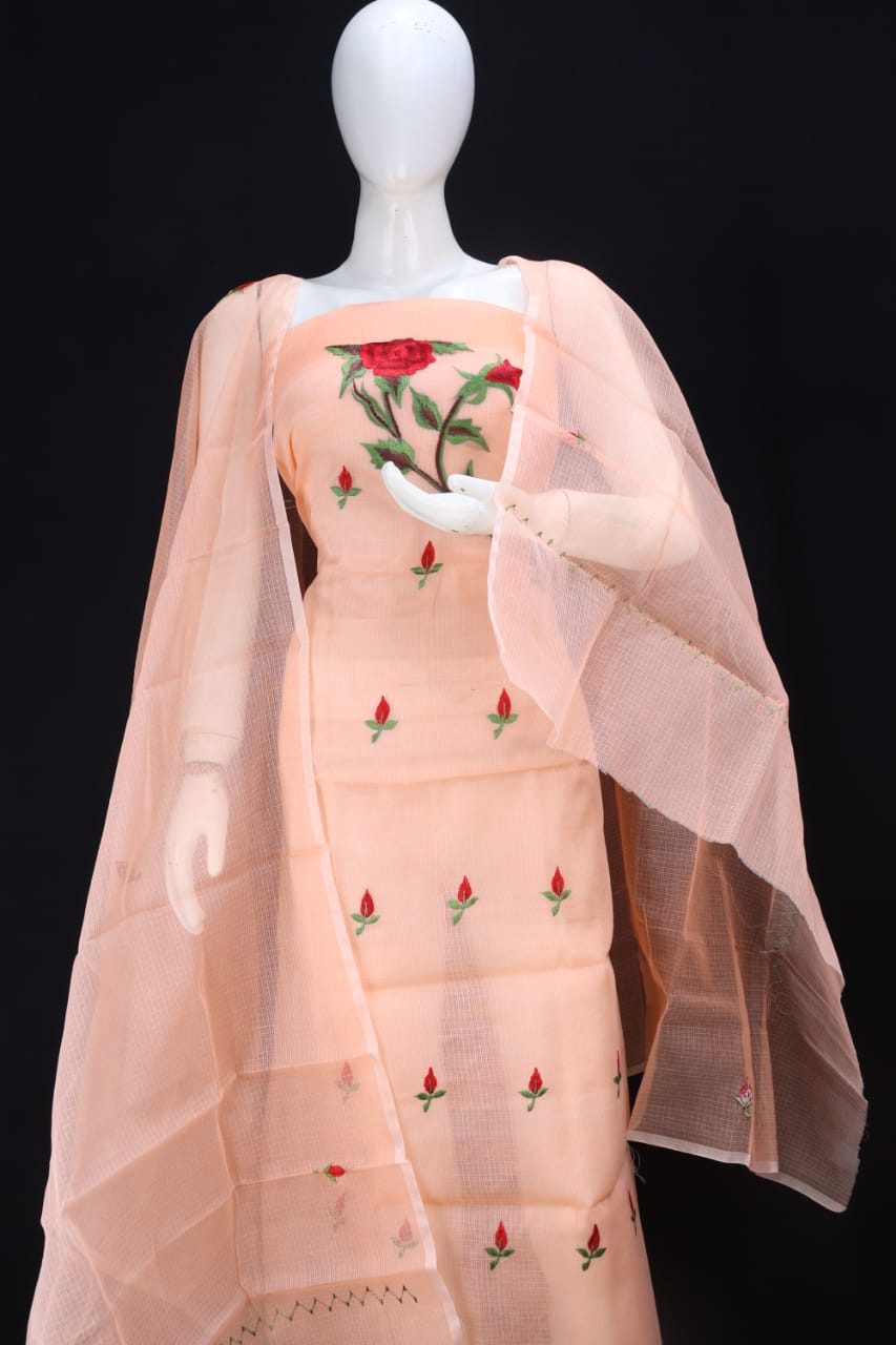 Kota Doriya Embroidery Boota Work Unstitched Suits With Kota Embroidery Work Dupatta