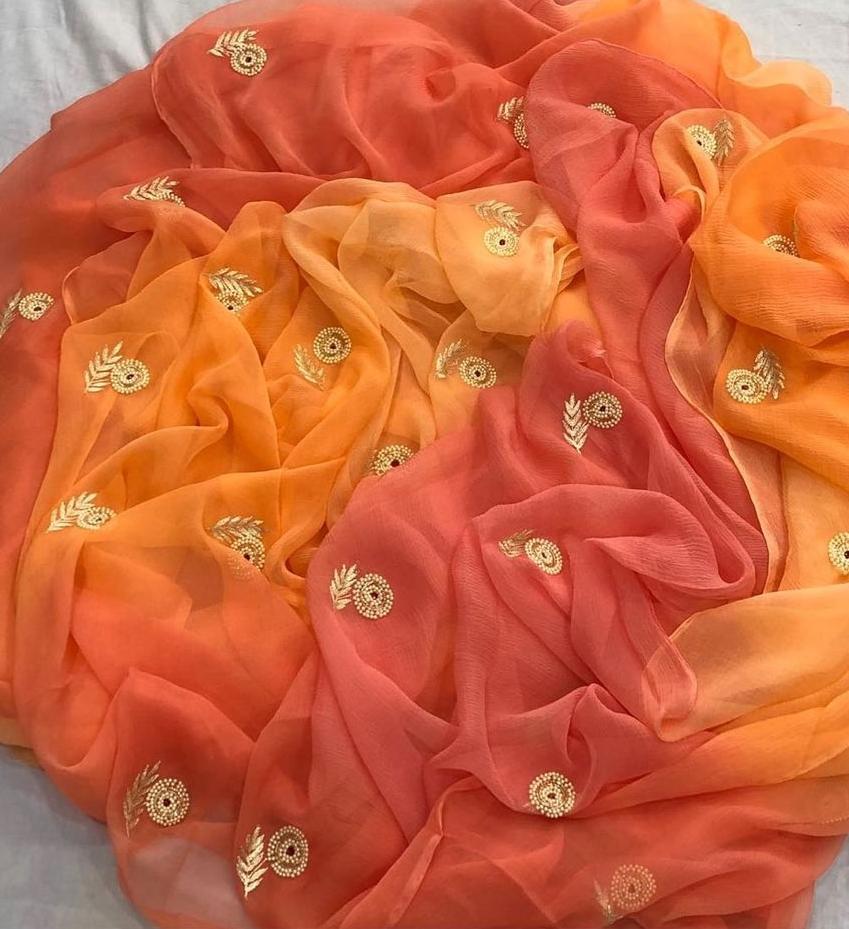 Pure Chiffon Hand Work Saree With Blouse